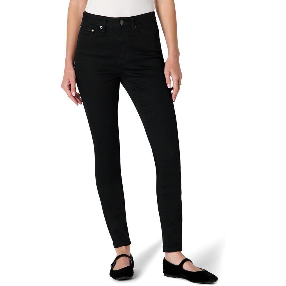 Womens High-Rise Skinny Jeans High Stretch Black Size 10 Short Slim Fit